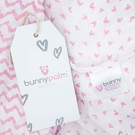 Muslin Swaddle Blanket - Pink Hearts & Chevrons (set of 2)