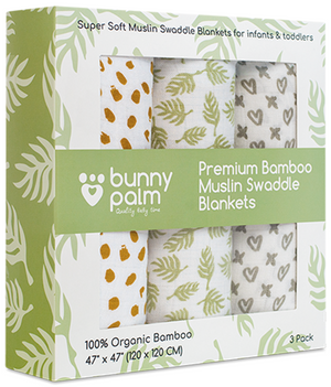 Muslin Swaddle Blanket - Green, Mustard & Grey (set of 3)